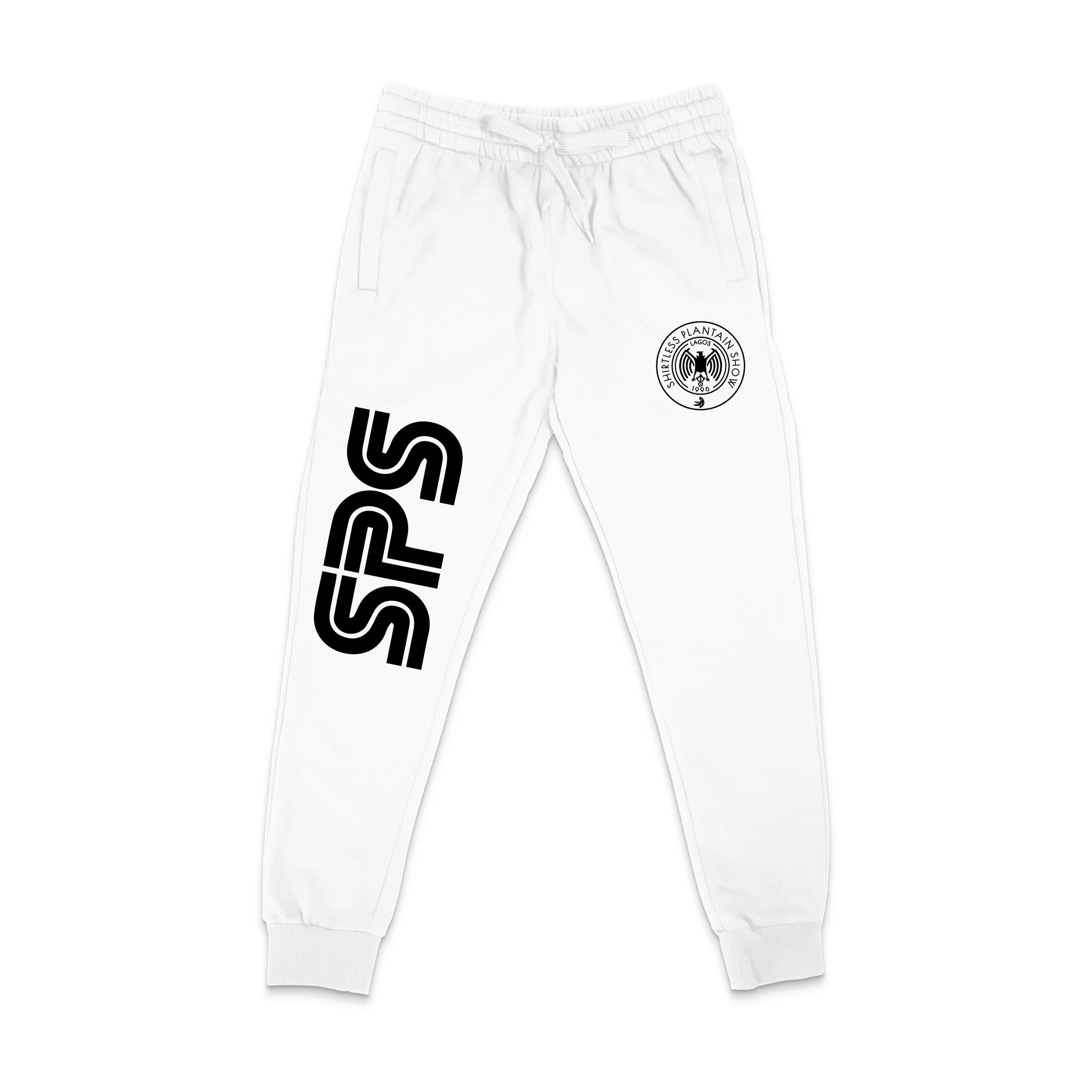 SPS LOGO SWEATS (WHITE) — Shirtless Plantain Show